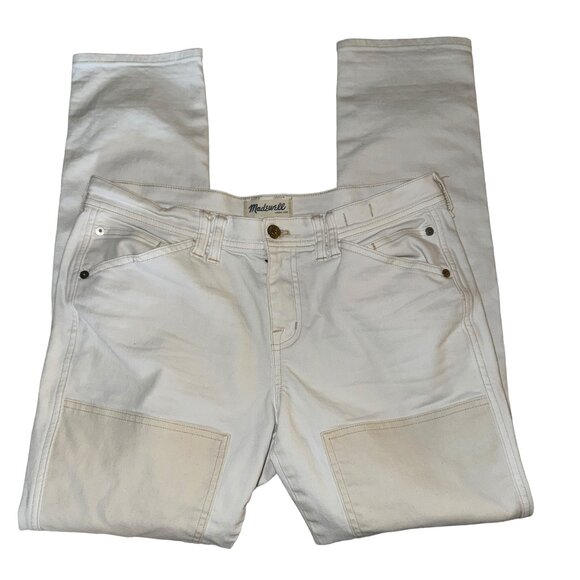Madewell Slim Mid-RiseBoyfriend Jeans in White with Cream Patches Size 28 - Picture 1 of 11